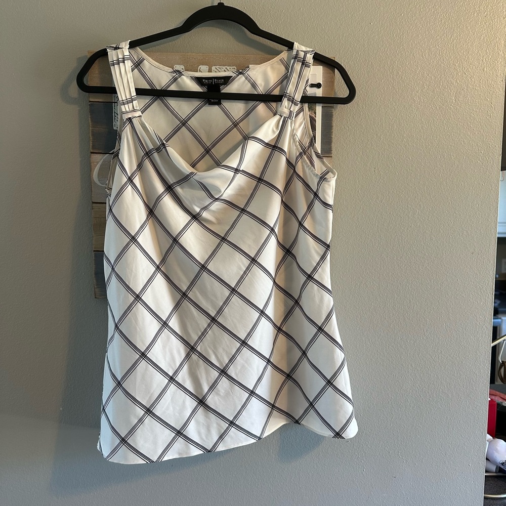 White House Black Market White and Black Plaid Tank Top